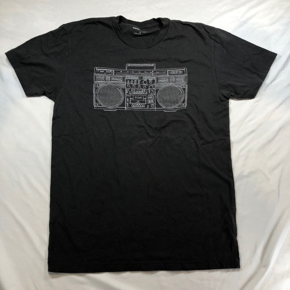 Banana Republic Mens Boombox Graphic T-Shirt Gray Cotton Retro Radio Print Small